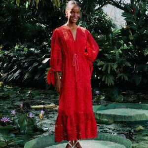Red Morada Boa Guipure Maxi Dress